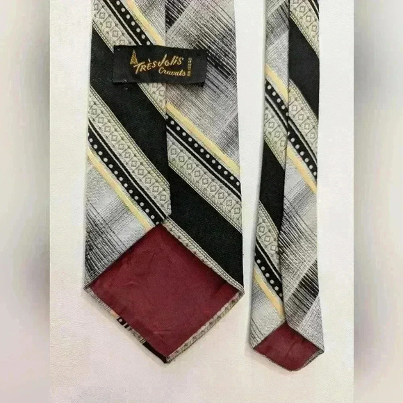 Vintage 1970's Black Grey And Yellow Polyester Wide Necktie - Picture 5 of 5